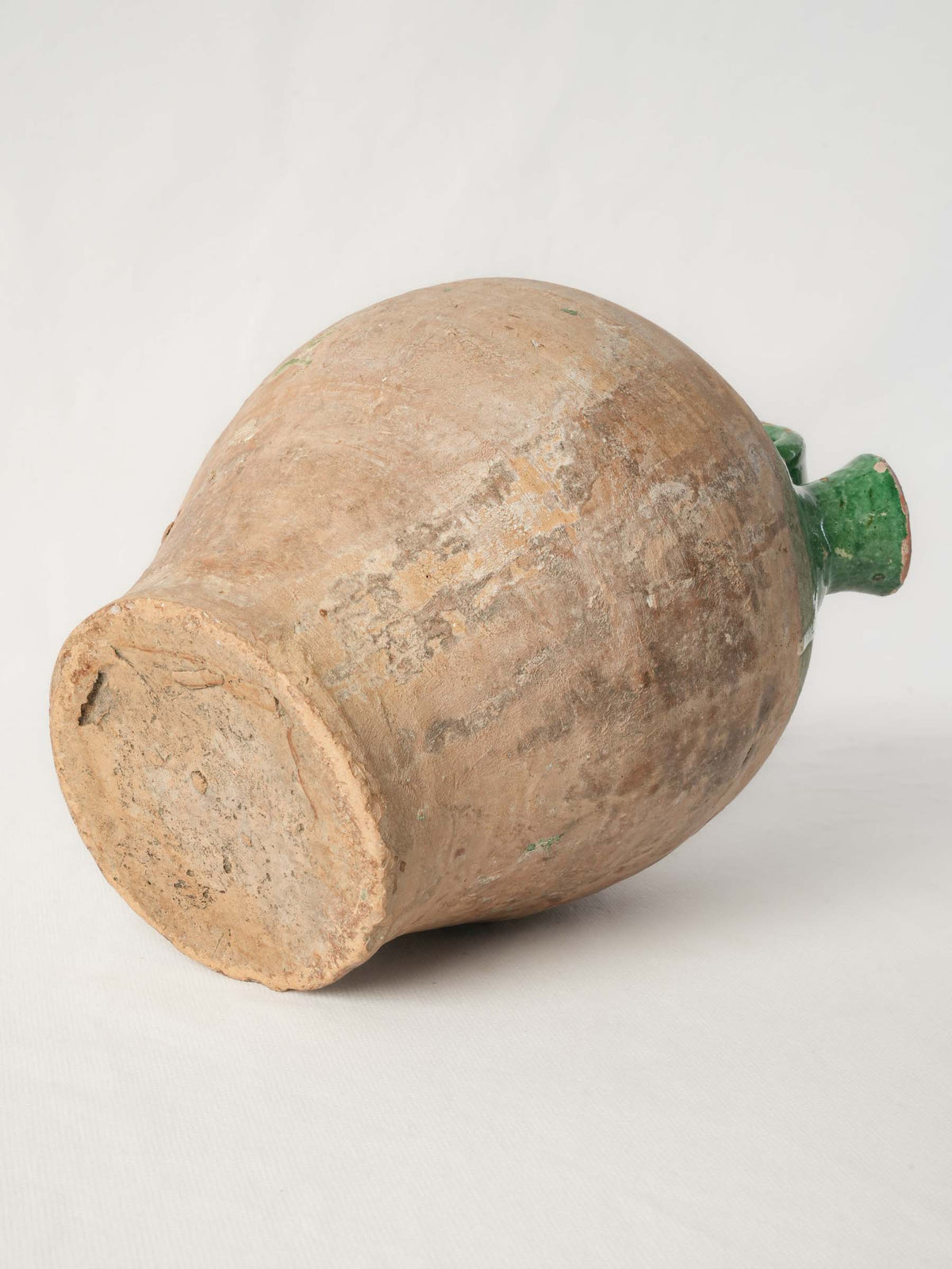 Antique Southern French Terracotta Kanti Water Flask with Partial Green Glaze -11"