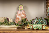 Exquisite fan shaped majolica platter - coral pink 15¼"