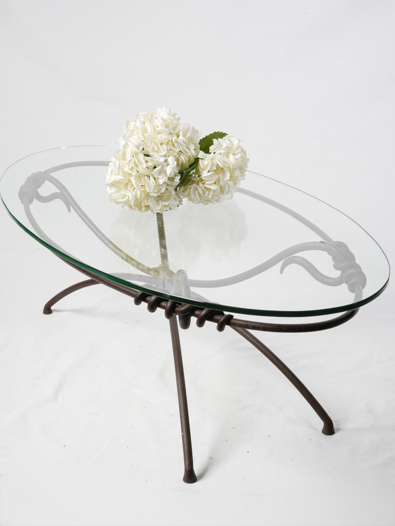 Mid-20th-Century Wrought Iron And Glass Coffee Table W/ Knot Motifs - 58¼"