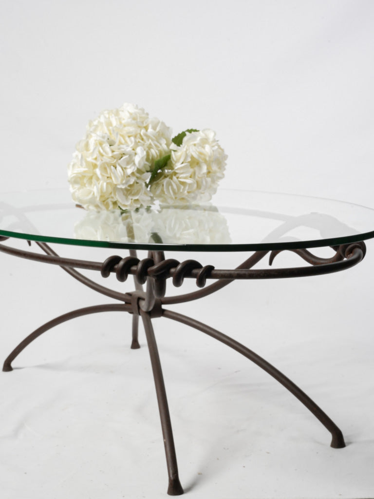 Mid-20th-Century Wrought Iron And Glass Coffee Table W/ Knot Motifs - 58¼"
