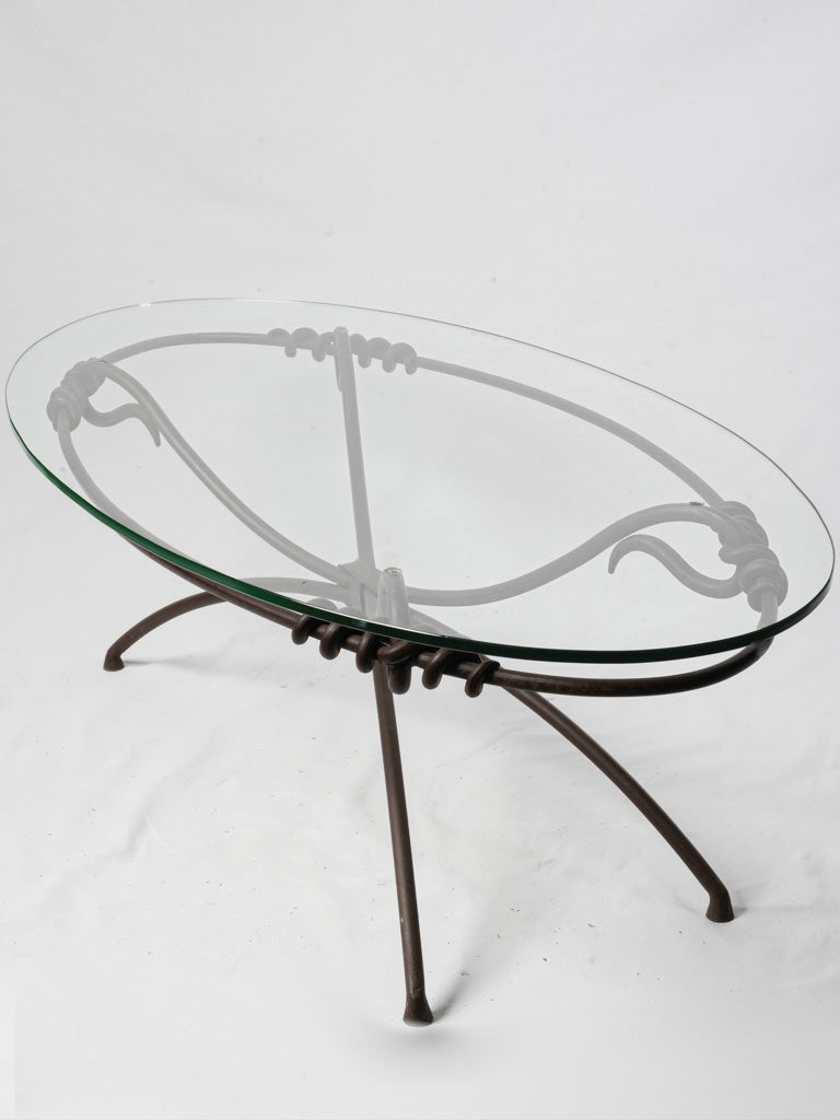 Mid-20th-Century Wrought Iron And Glass Coffee Table W/ Knot Motifs - 58¼"