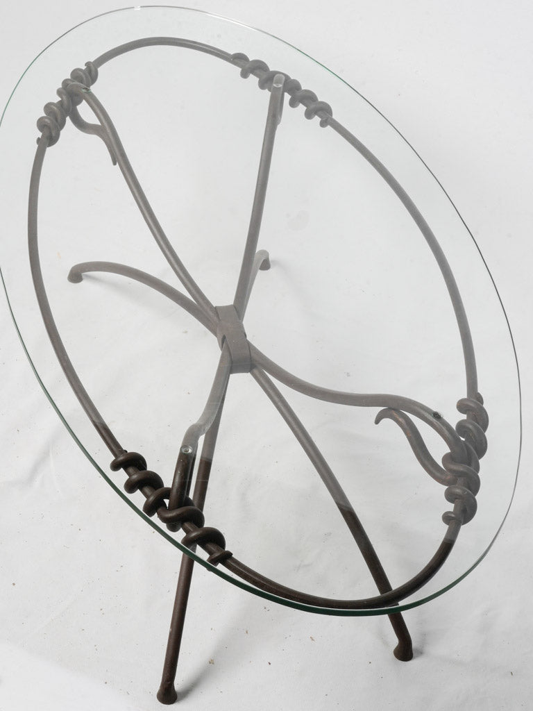 Mid-20th-Century Wrought Iron And Glass Coffee Table W/ Knot Motifs - 58¼"