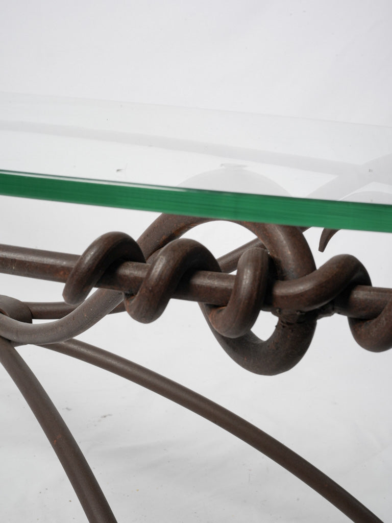 Mid-20th-Century Wrought Iron And Glass Coffee Table W/ Knot Motifs - 58¼"