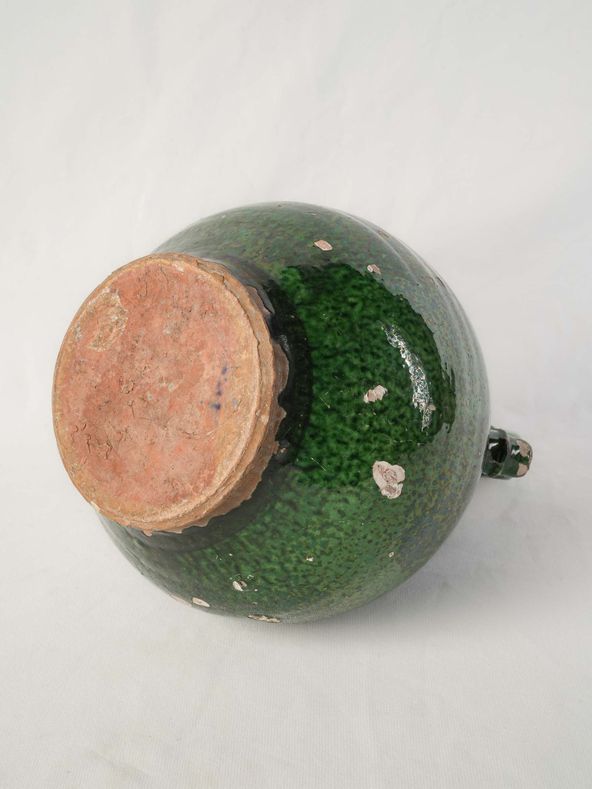Large Antique Provençal Ceramic Jug w/ Glossy Mottled Green Glaze - 13¾"