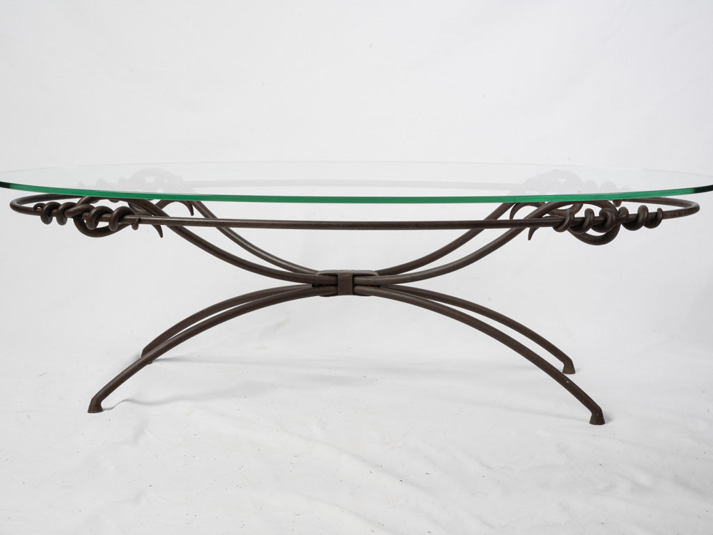 Mid-20th-Century Wrought Iron And Glass Coffee Table W/ Knot Motifs - 58¼"