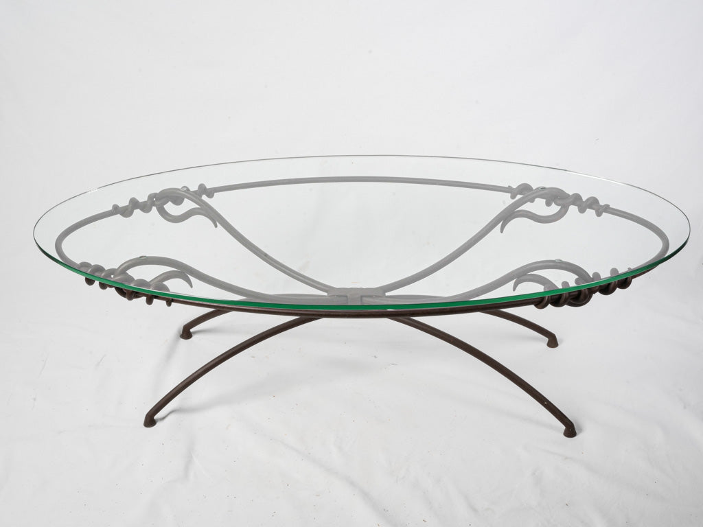 Mid-20th-Century Wrought Iron And Glass Coffee Table W/ Knot Motifs - 58¼"