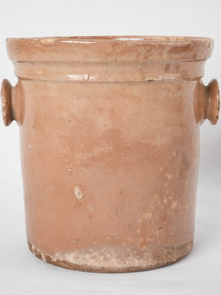 Late 19th century French preserving pot w/ brown glaze & round handles 8¾"