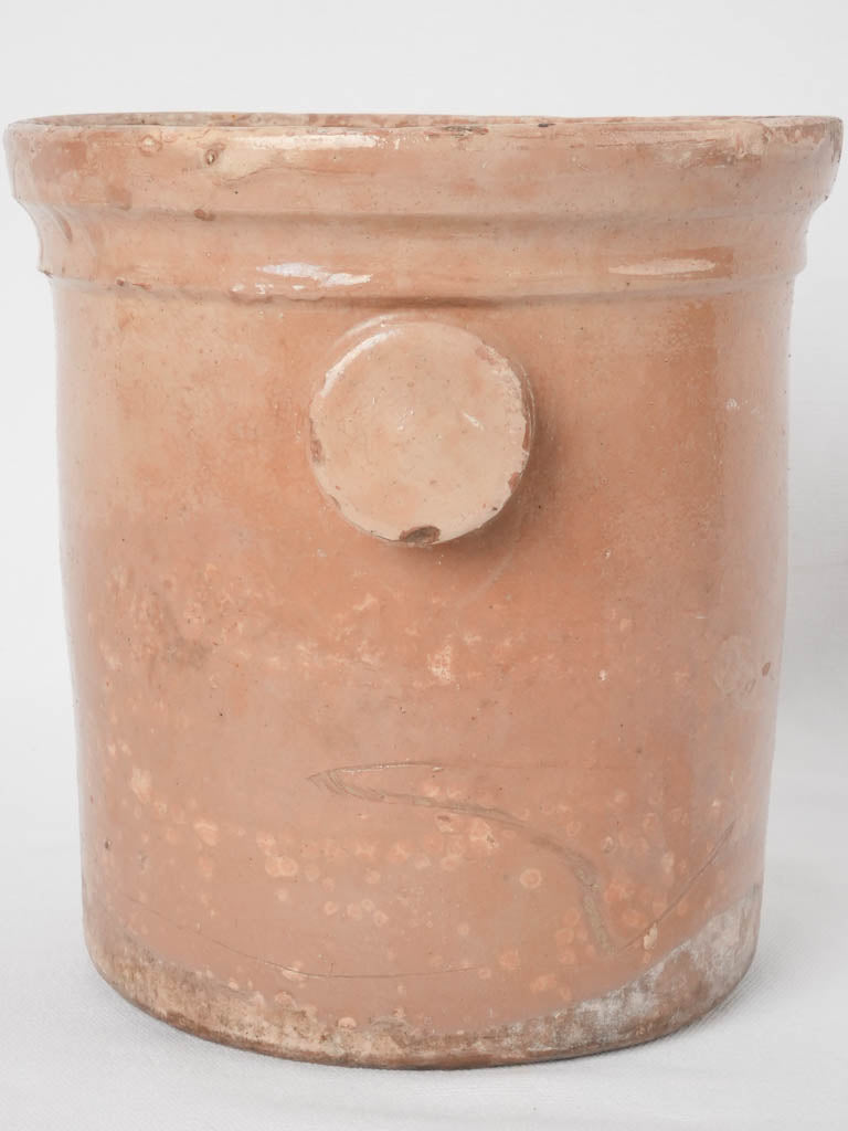 Late 19th century French preserving pot w/ brown glaze & round handles 8¾"