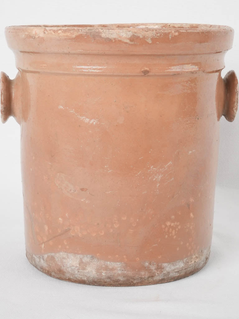Late 19th century French preserving pot w/ brown glaze & round handles 8¾"