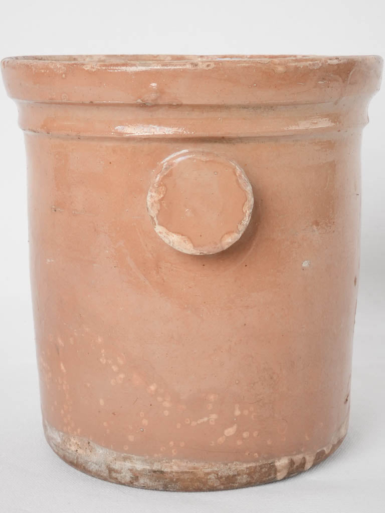 Late 19th century French preserving pot w/ brown glaze & round handles 8¾"