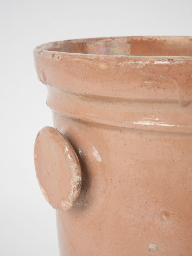 Late 19th century French preserving pot w/ brown glaze & round handles 8¾"