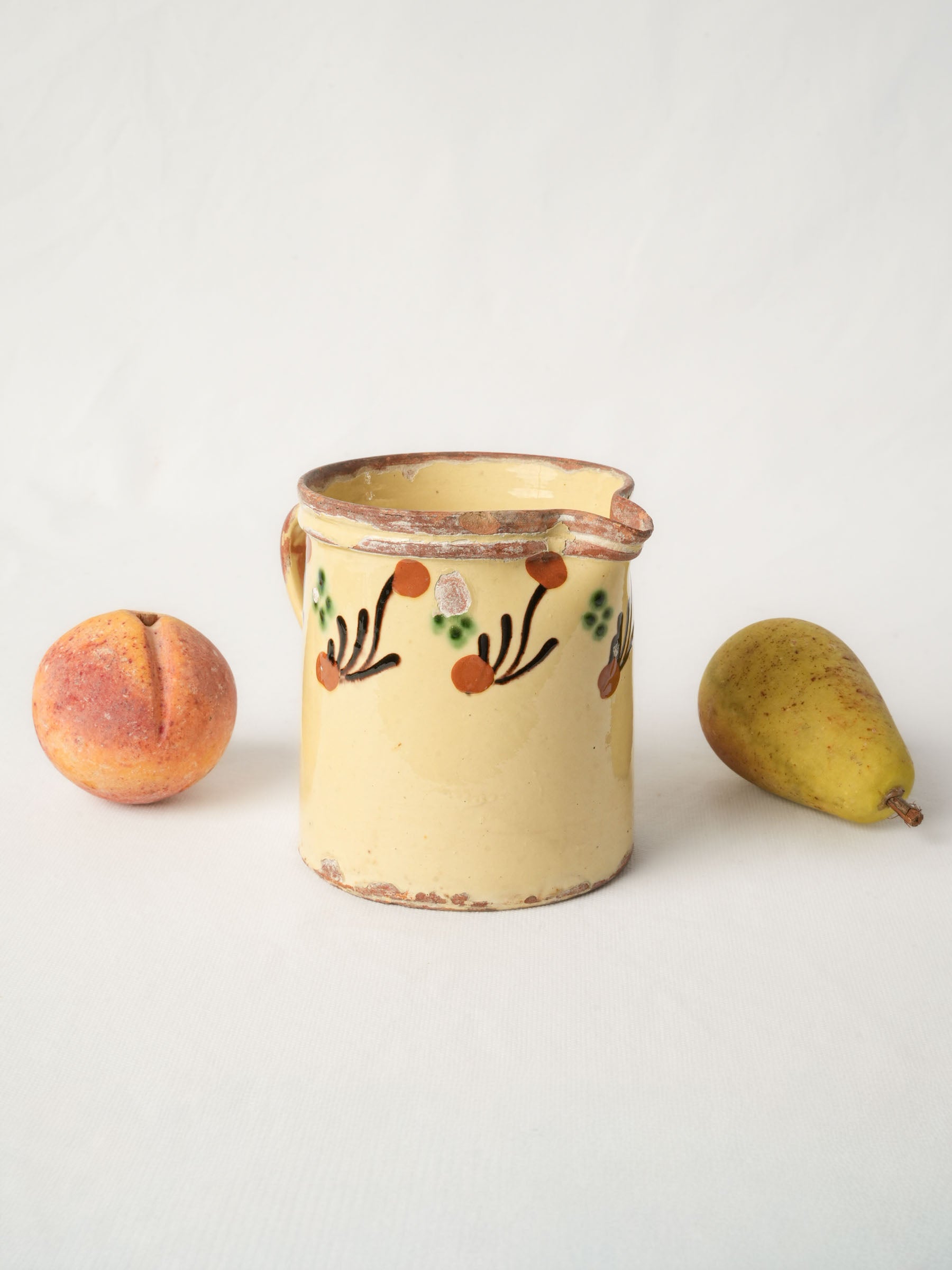 Small Savoyard Ceramic Pitcher w/ Hand-Painted Abstract Frieze and Worn Patina - 5½"