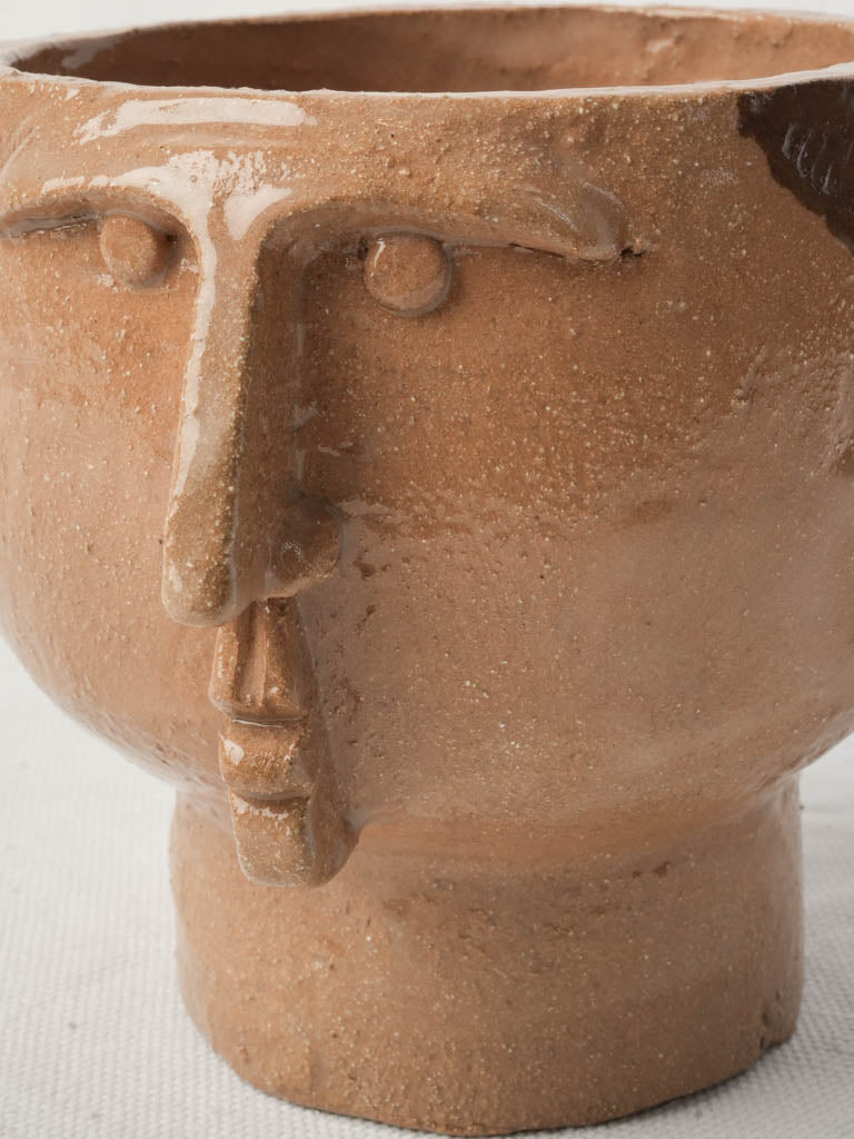 Head-Form Sculptural Petite Footed Bowl in Glazed Stoneware by Julie Desert d’Armanville  - 5"