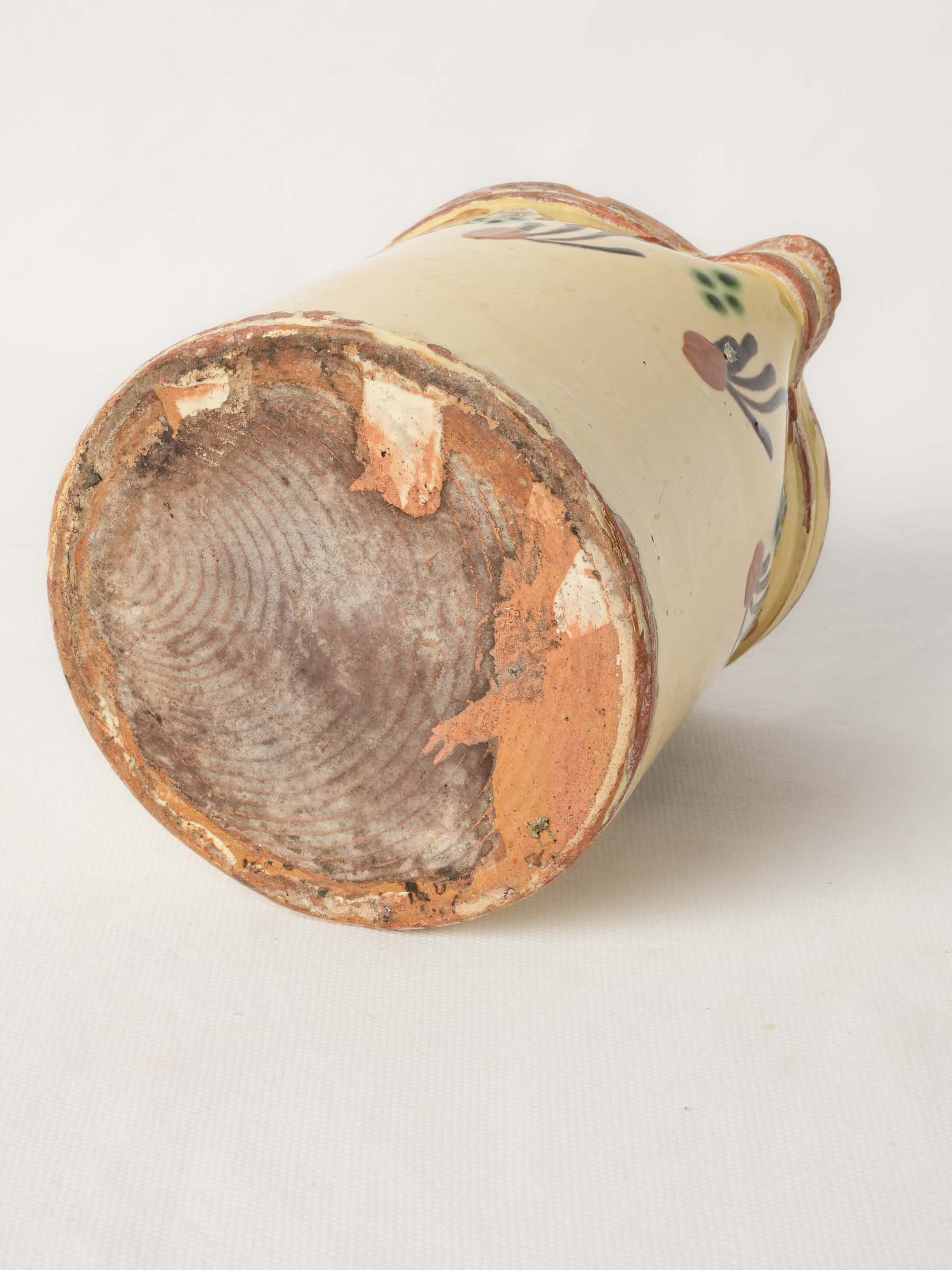 Small Savoyard Ceramic Pitcher w/ Hand-Painted Abstract Frieze and Worn Patina - 5½"