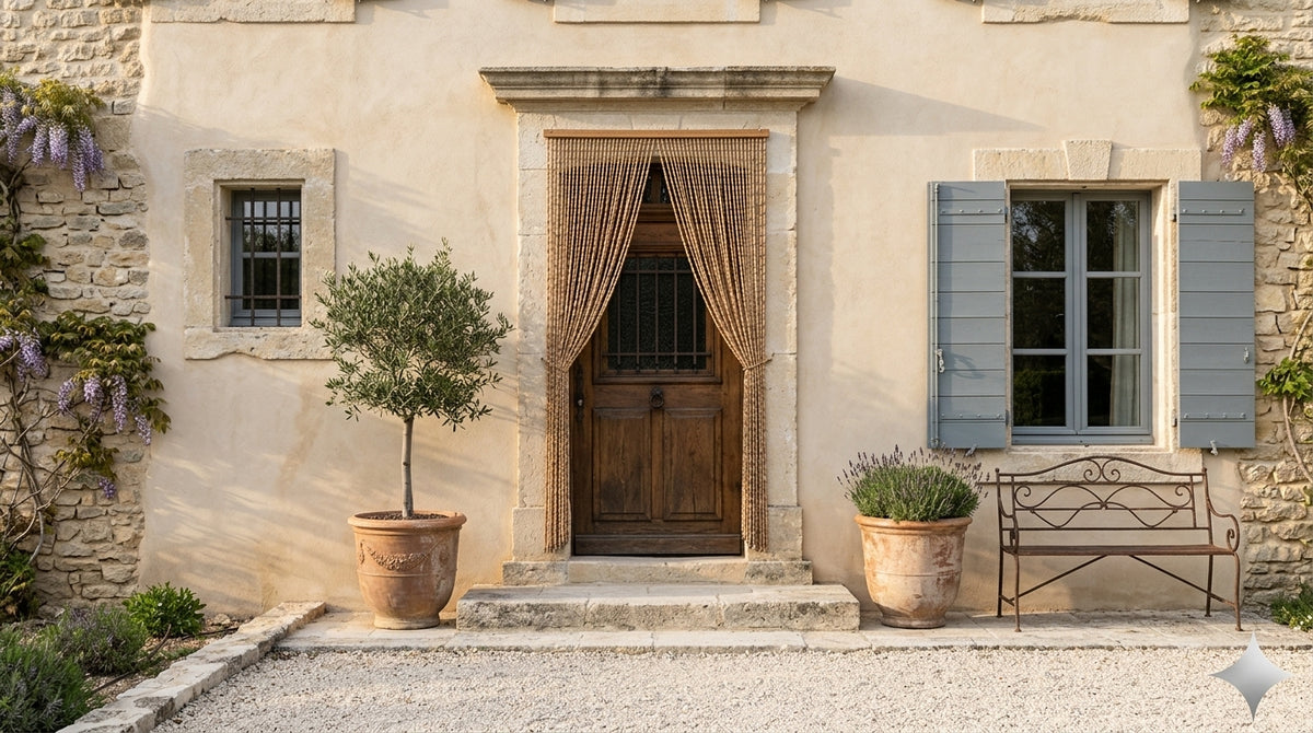 Early–Mid 20th-Century Provençal Boxwood Bead Door Curtain - 78¾" x 33"