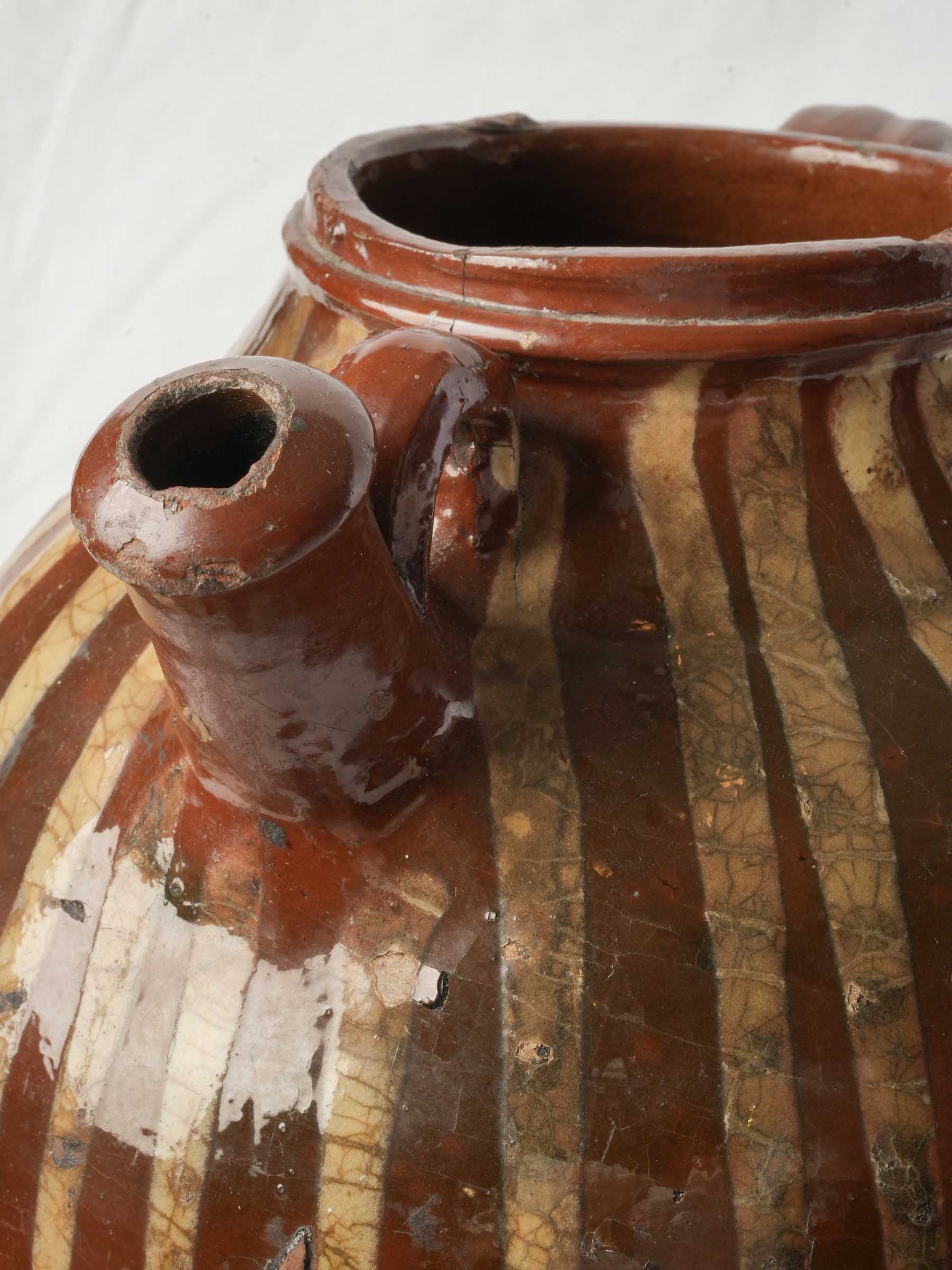 19th Century Val de Saône Jug w/ Cascading Slip Decoration and Superb Patina - 15"