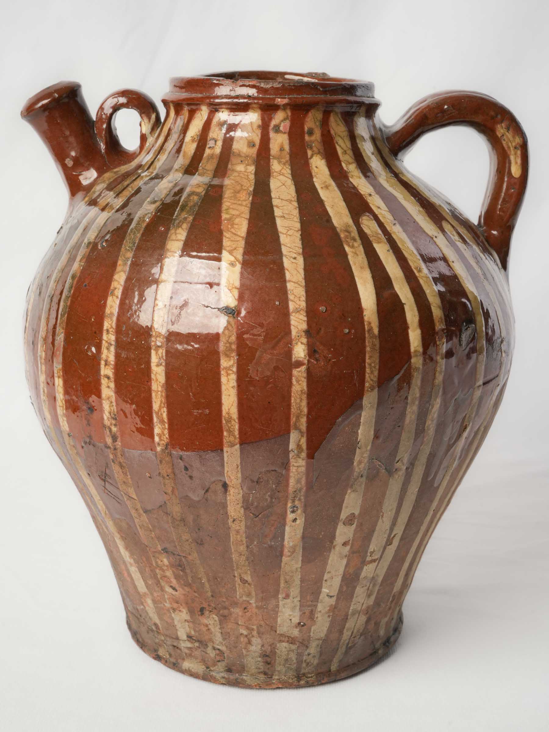 19th Century Val de Saône Jug w/ Cascading Slip Decoration and Superb Patina - 15"