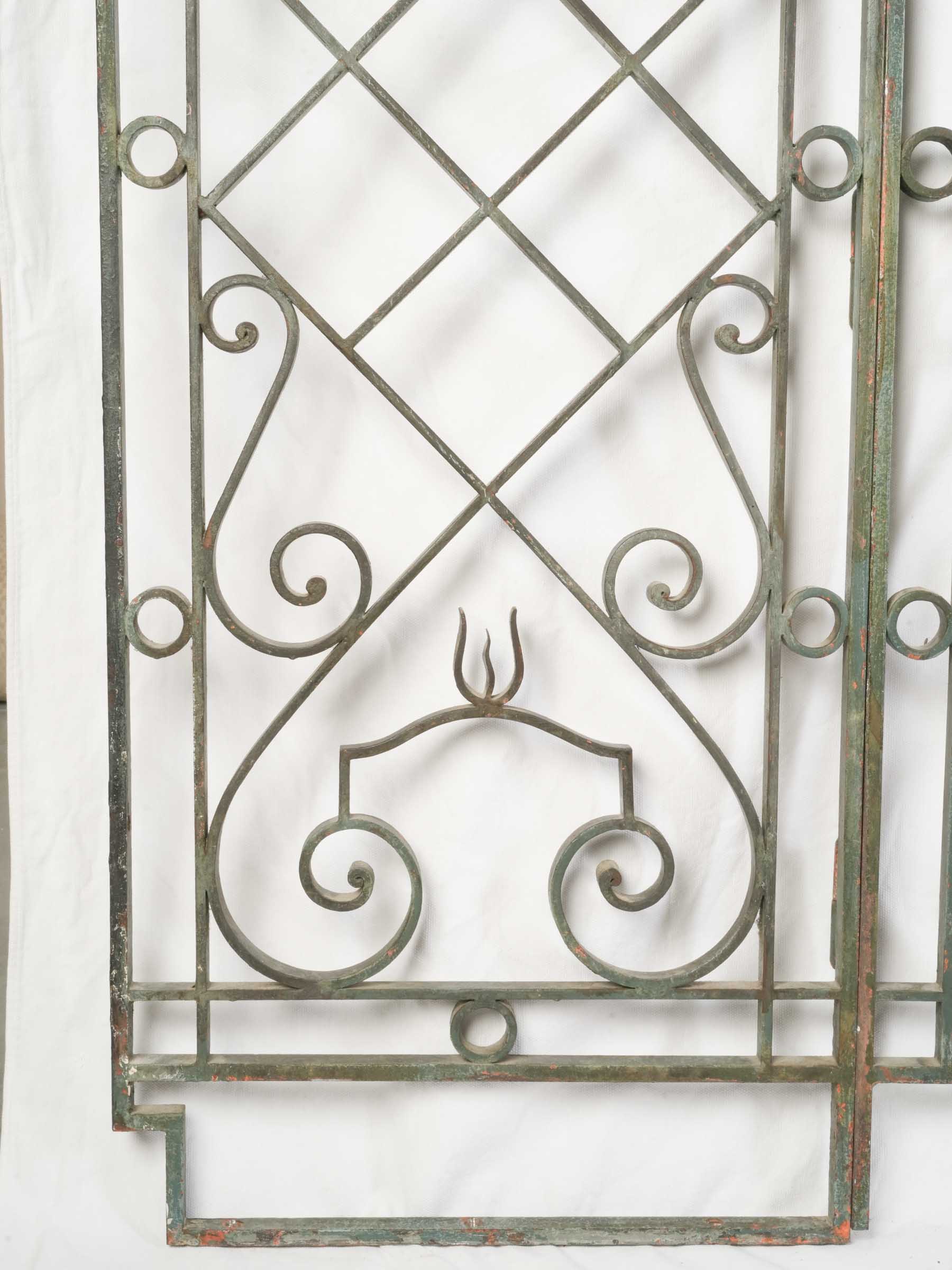 Remarkable French Art Deco Wrought-Iron Garden Gate, Sage-Green Finish - 59" x 85"