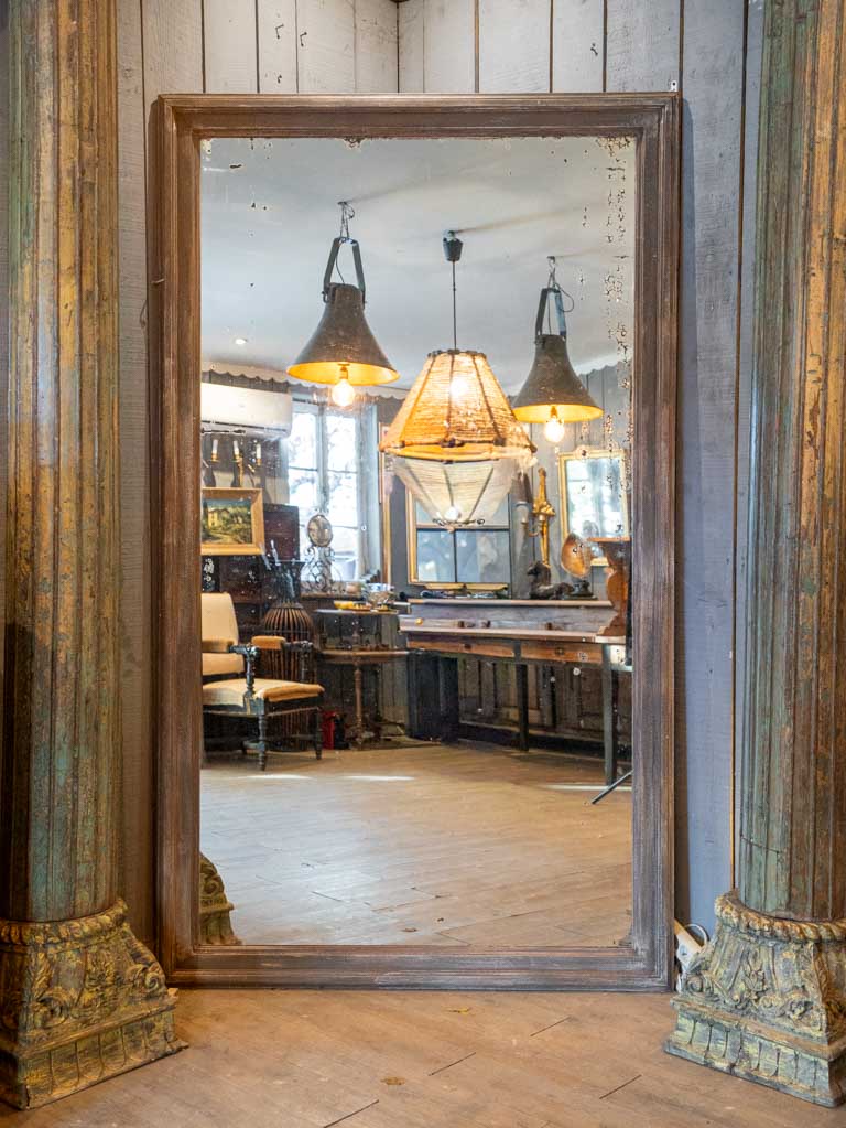 Rustic walnut-brown dining room mirror  