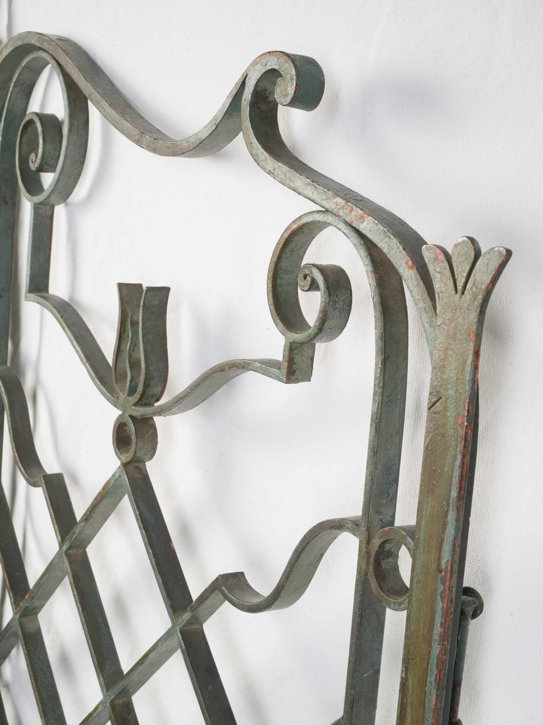 Remarkable French Art Deco Wrought-Iron Garden Gate, Sage-Green Finish - 59" x 85"