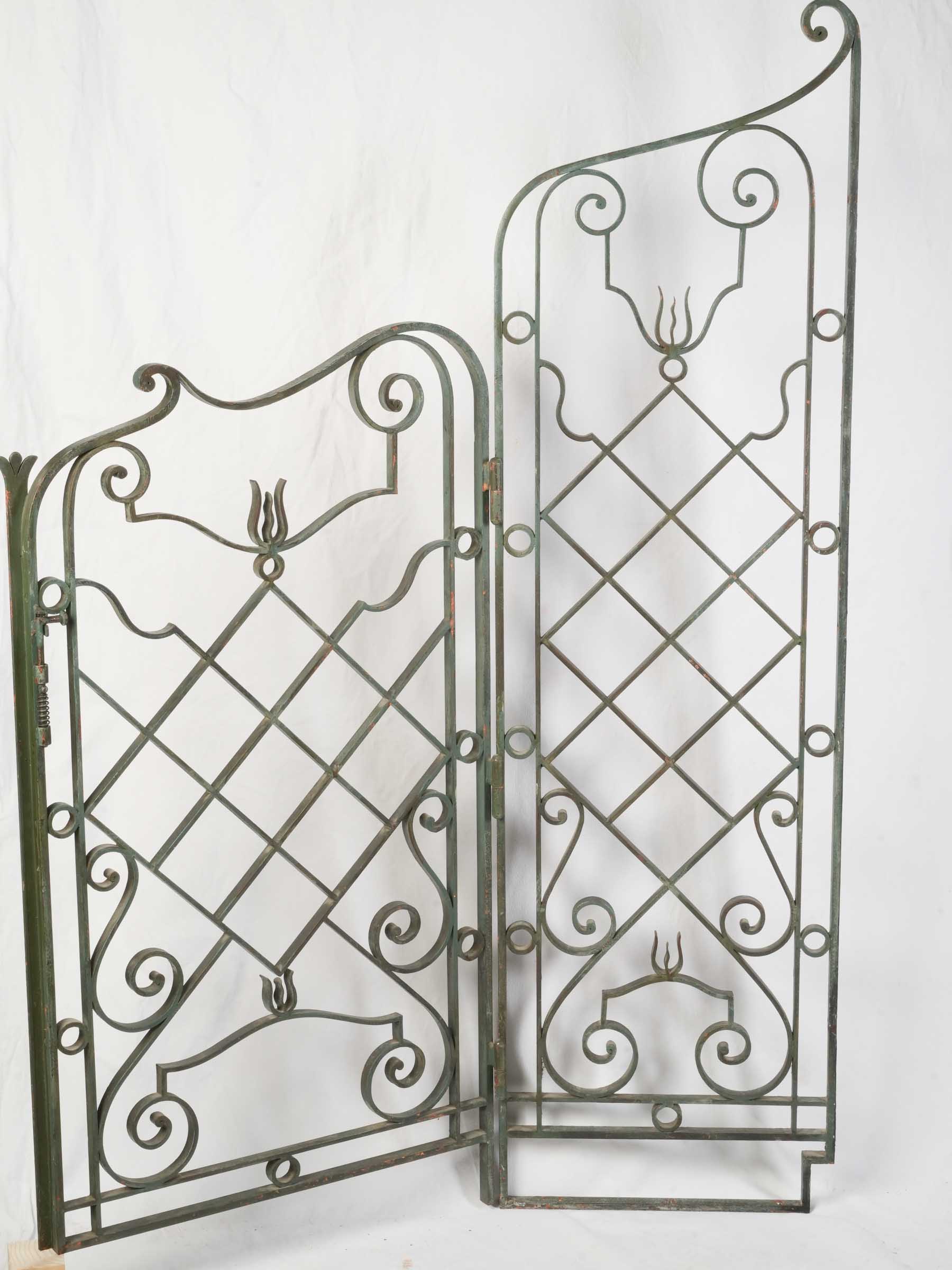Remarkable French Art Deco Wrought-Iron Garden Gate, Sage-Green Finish - 59" x 85"