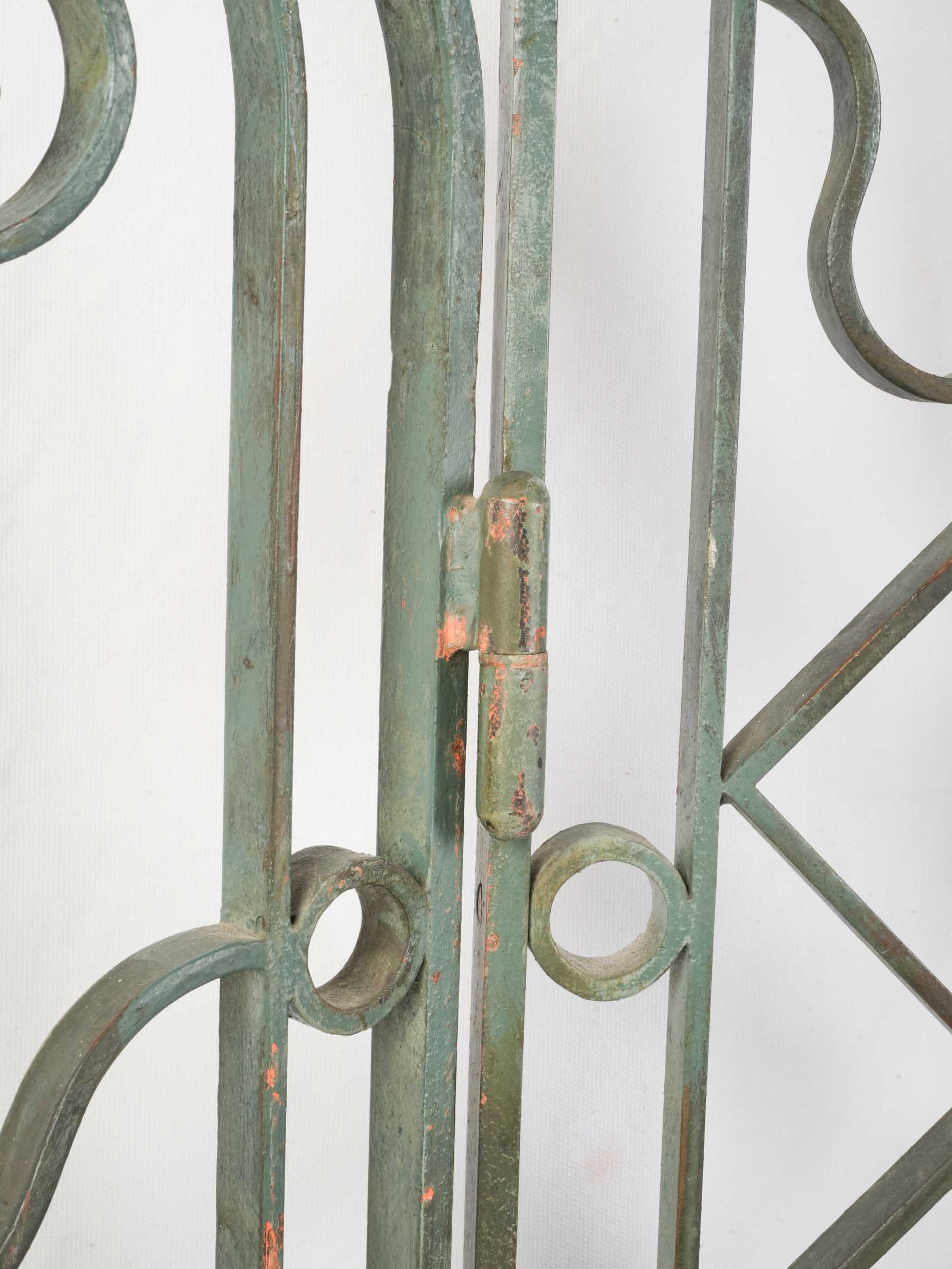 Remarkable French Art Deco Wrought-Iron Garden Gate, Sage-Green Finish - 59" x 85"