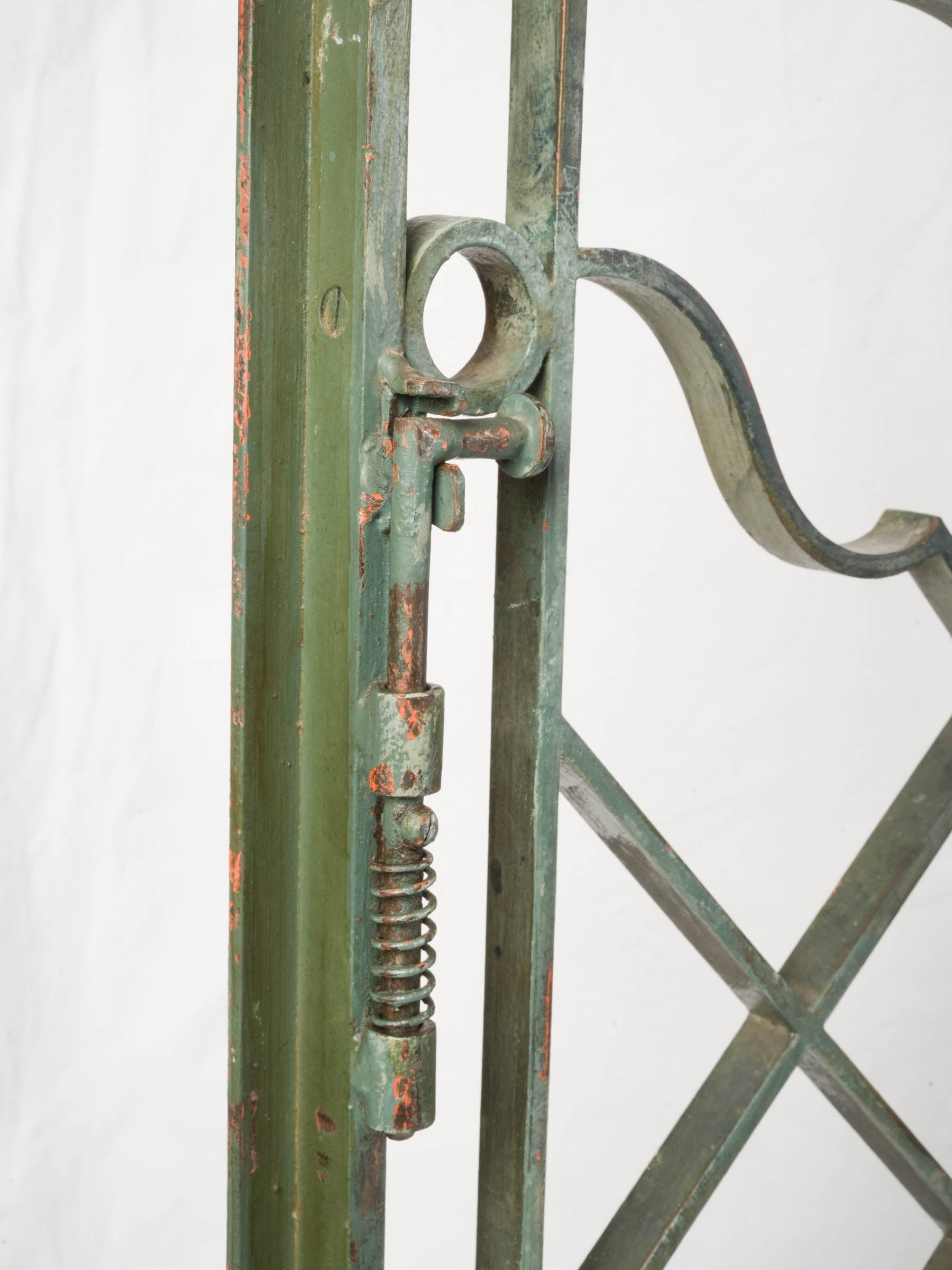 Remarkable French Art Deco Wrought-Iron Garden Gate, Sage-Green Finish - 59" x 85"
