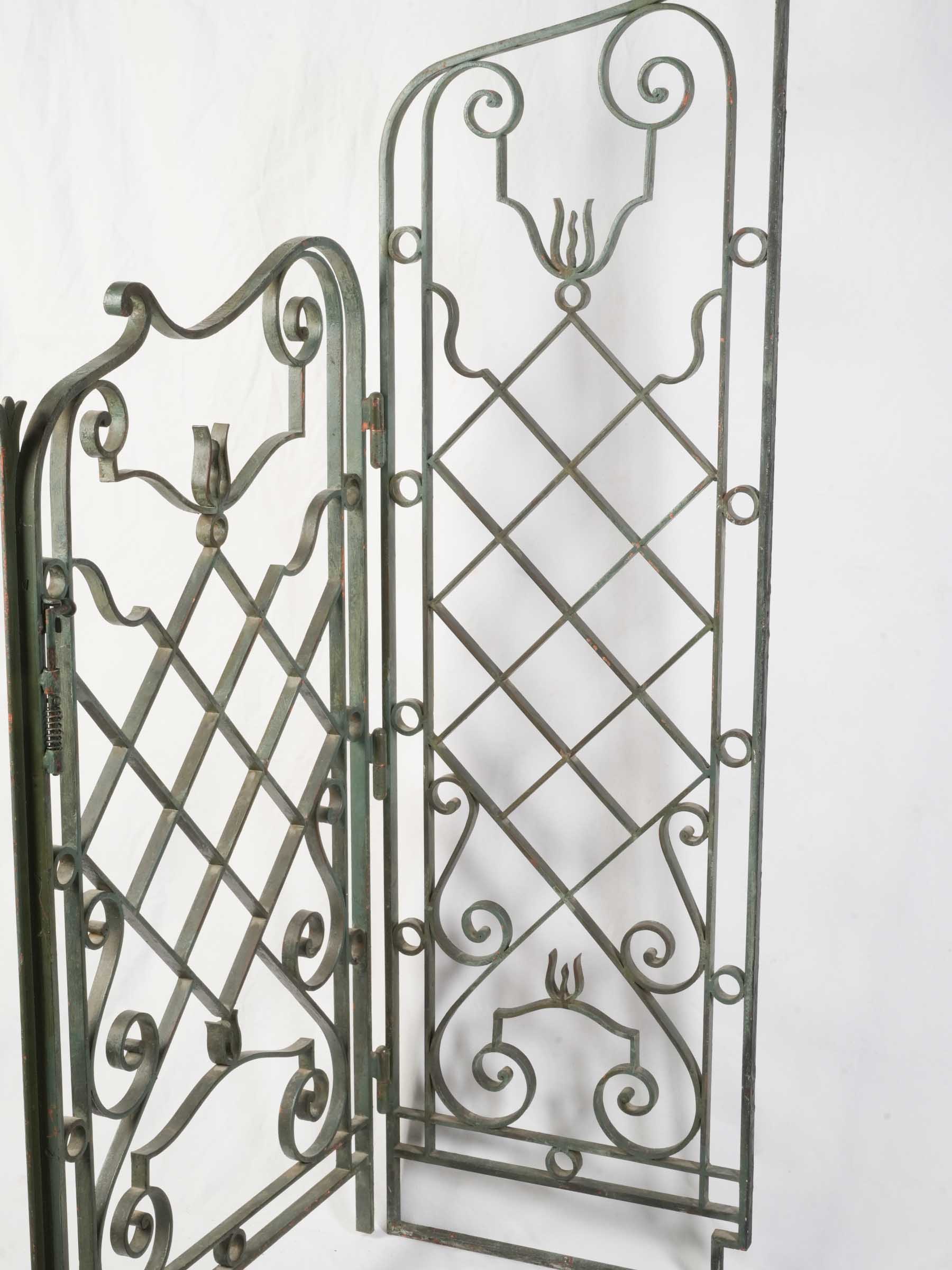 Remarkable French Art Deco Wrought-Iron Garden Gate, Sage-Green Finish - 59" x 85"