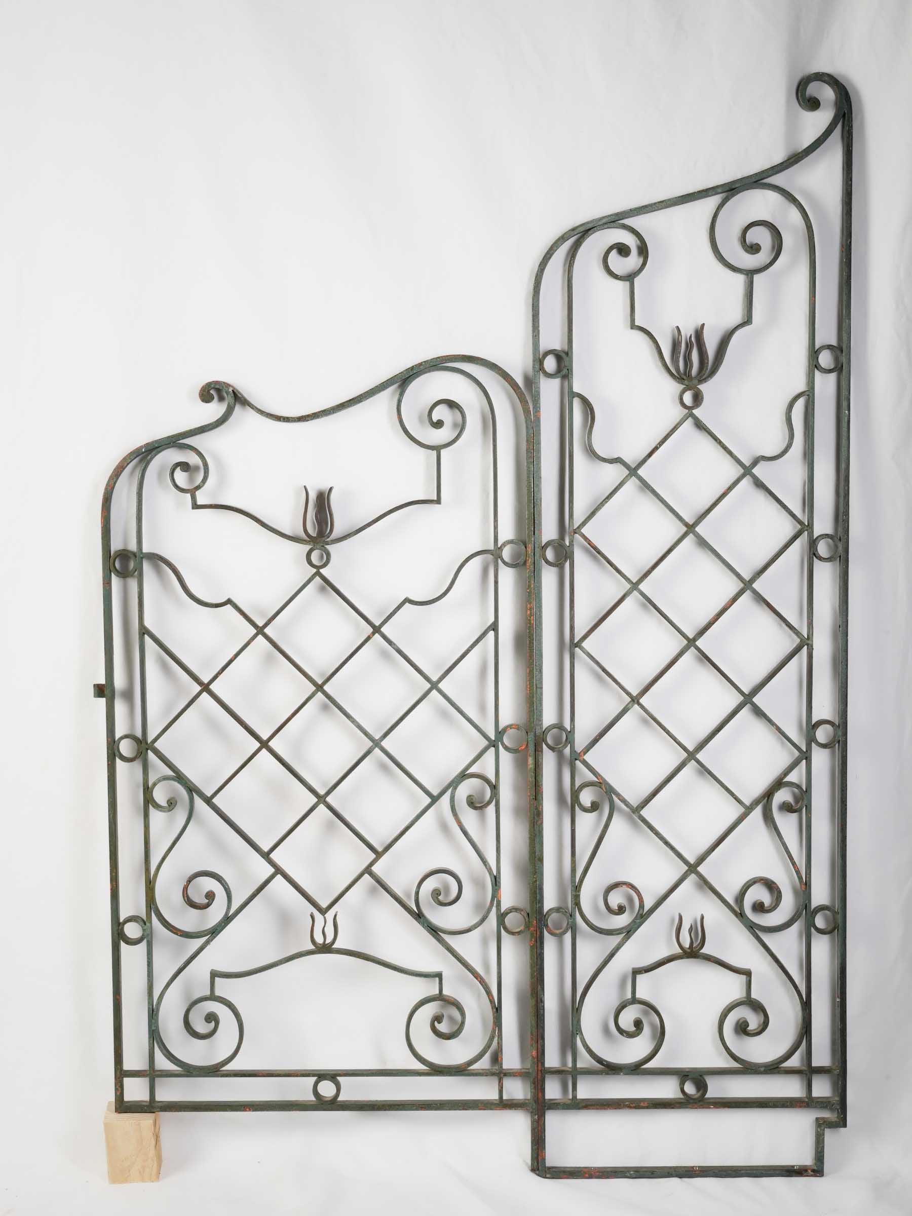 Remarkable French Art Deco Wrought-Iron Garden Gate, Sage-Green Finish - 59" x 85"