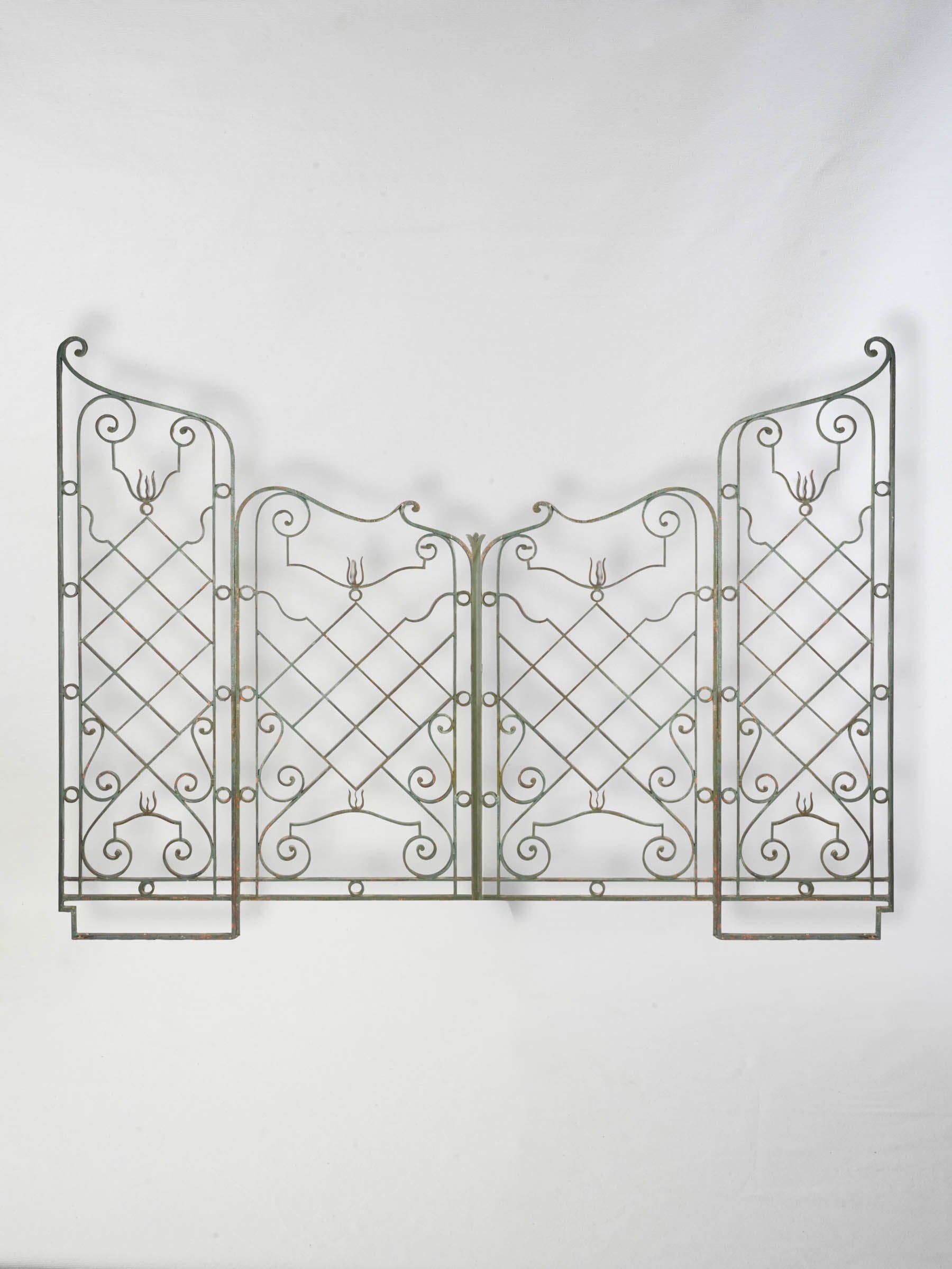 Remarkable French Art Deco Wrought-Iron Garden Gate, Sage-Green Finish - 59" x 85"