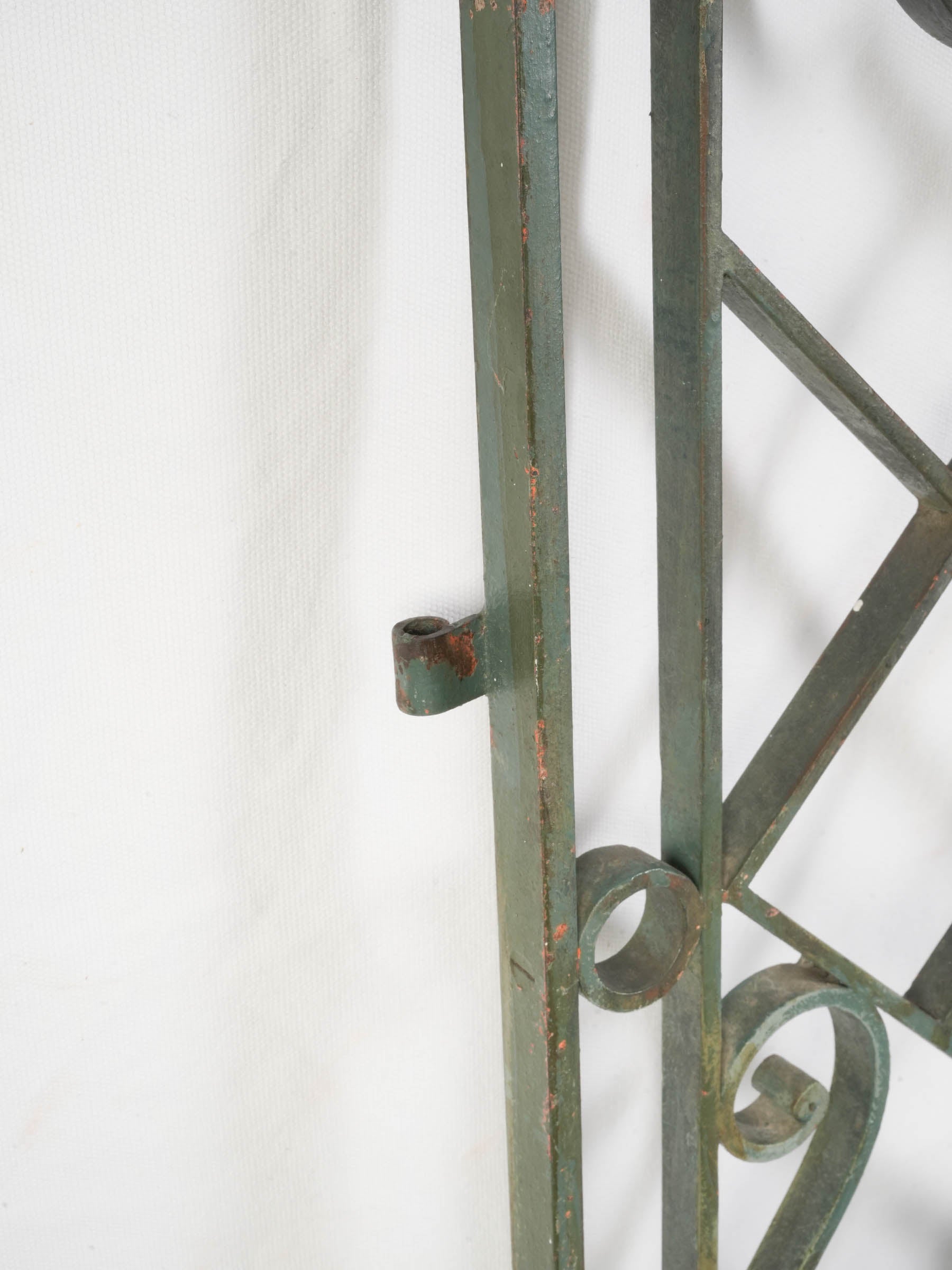 Remarkable French Art Deco Wrought-Iron Garden Gate, Sage-Green Finish - 59" x 85"