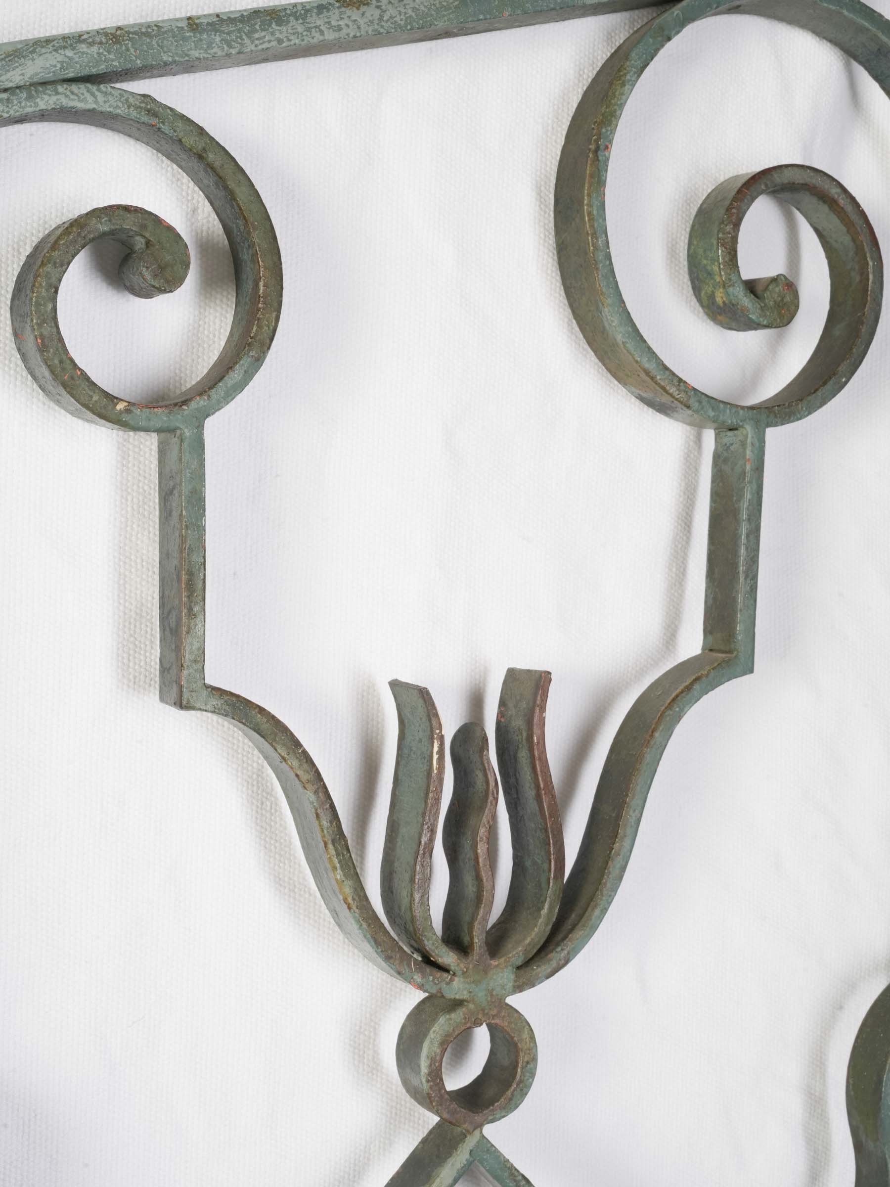 Remarkable French Art Deco Wrought-Iron Garden Gate, Sage-Green Finish - 59" x 85"