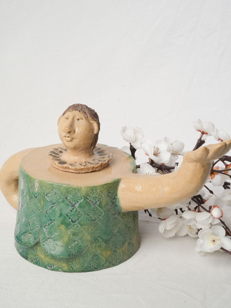 Verdant glazed stoneware teapot sculpture