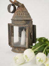 Rustic tole glass-boxed French lantern