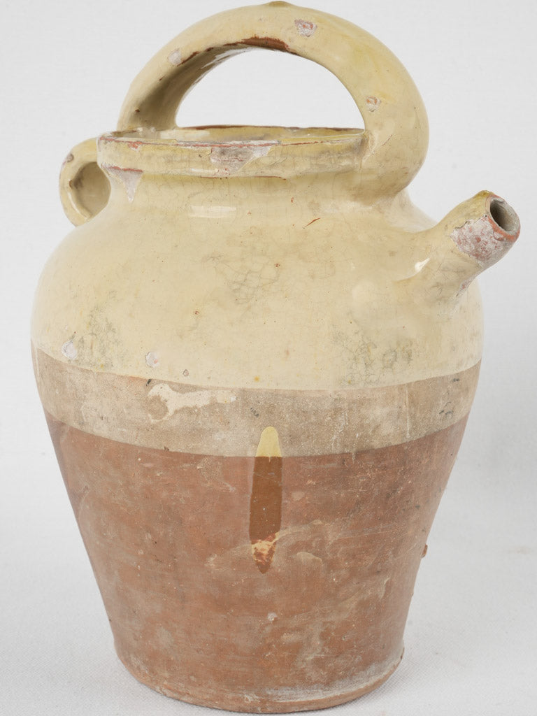 Antique French cruche w/ yellow glaze 11½