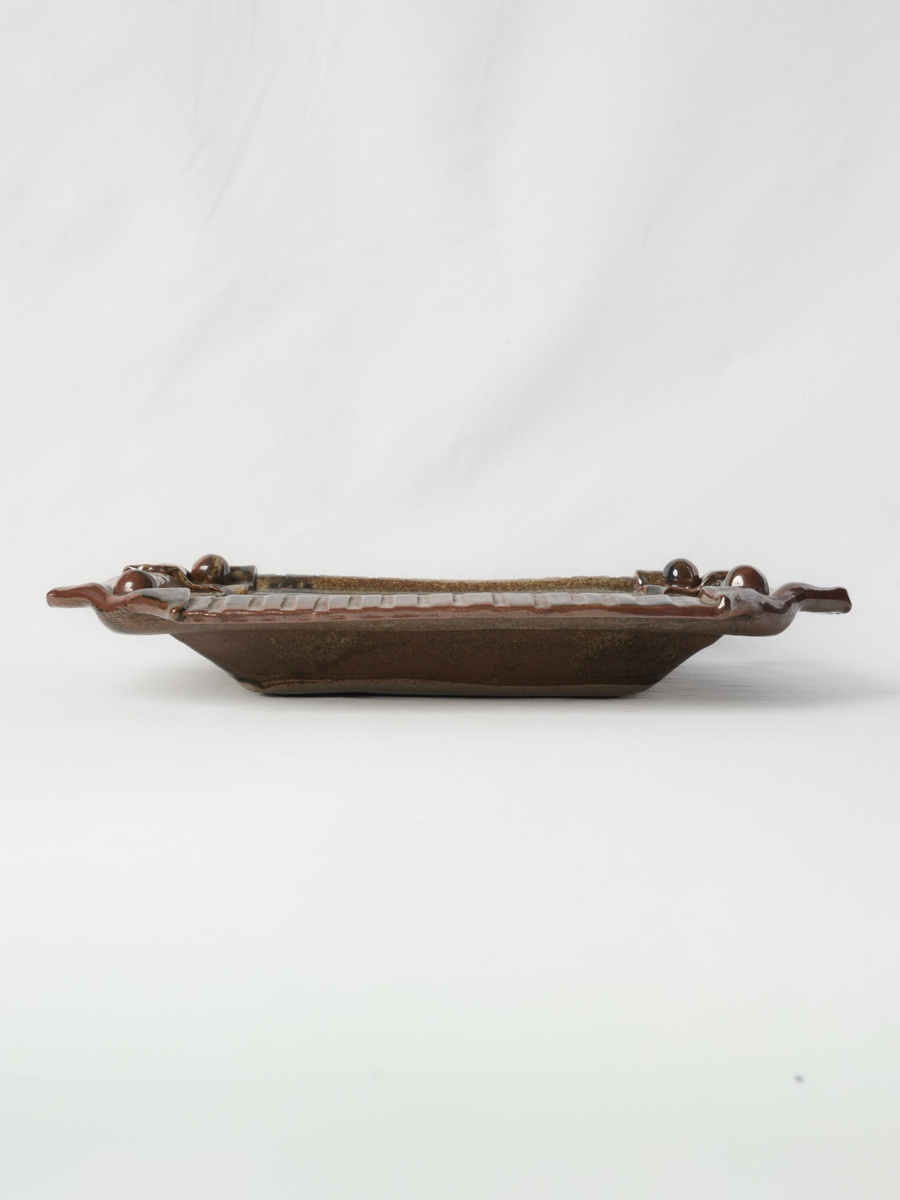 Sculptural French Studio Stoneware Platter w/ Variegated Glaze, 1970s - 16¼" x 16½"