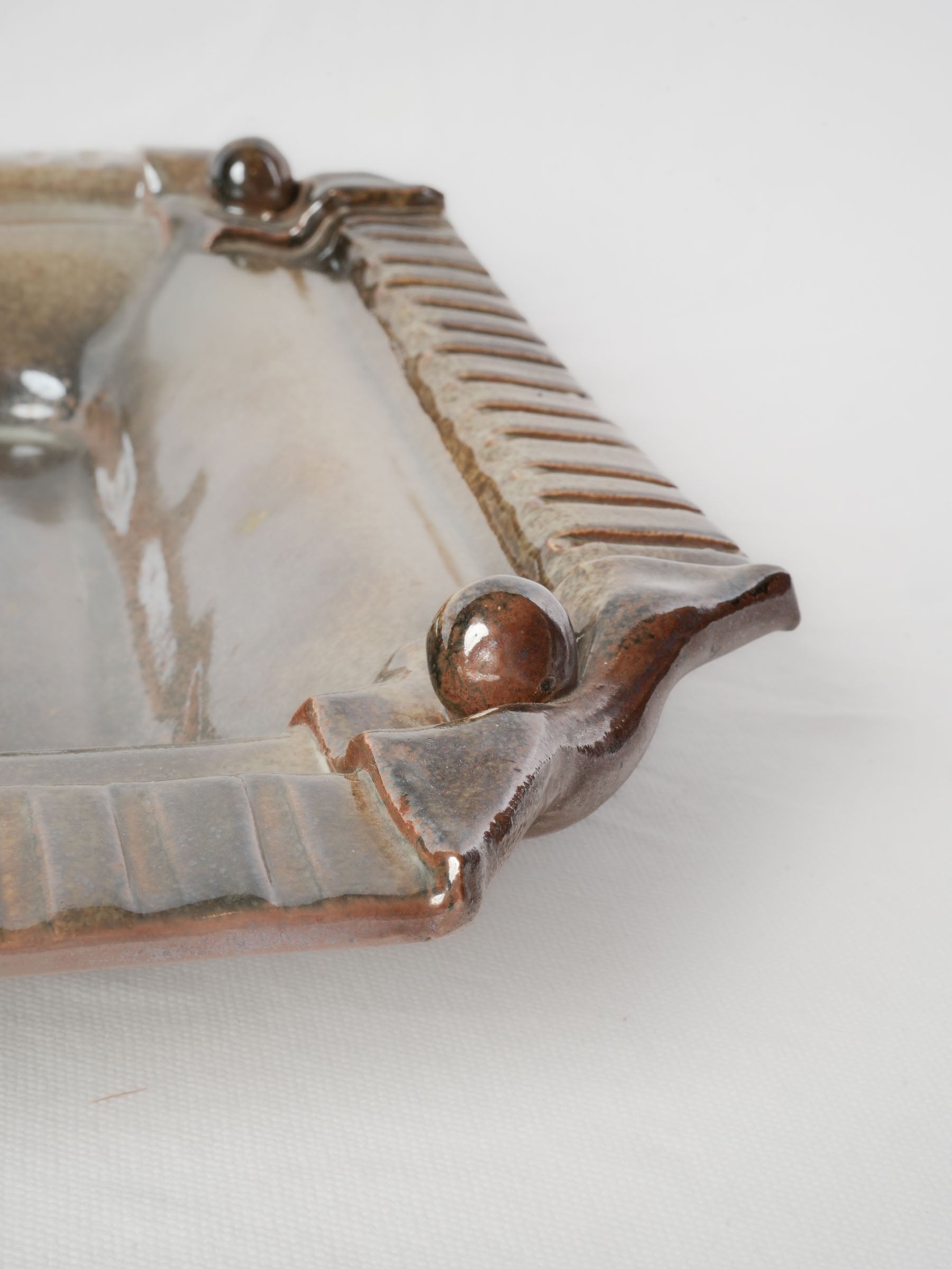 Sculptural French Studio Stoneware Platter w/ Variegated Glaze, 1970s - 16¼" x 16½"