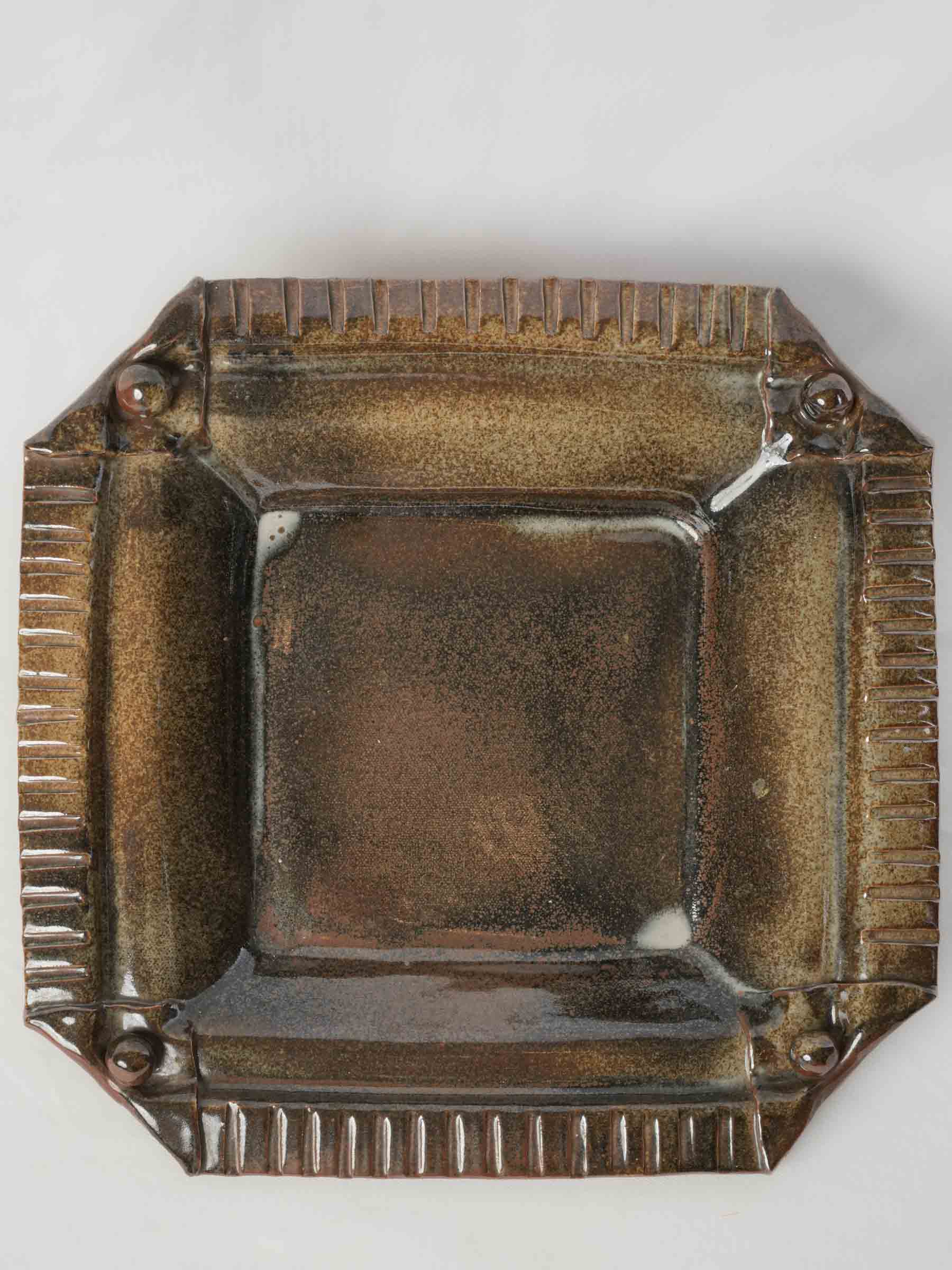 Sculptural French Studio Stoneware Platter w/ Variegated Glaze, 1970s - 16¼" x 16½"