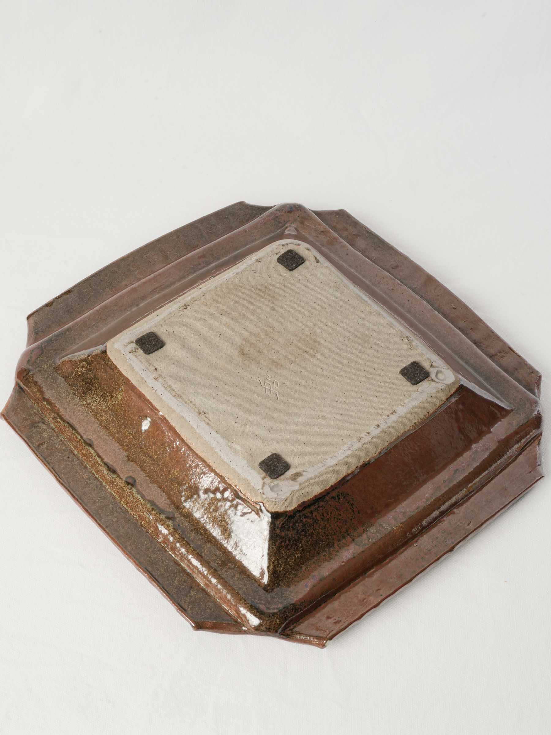 Sculptural French Studio Stoneware Platter w/ Variegated Glaze, 1970s - 16¼" x 16½"