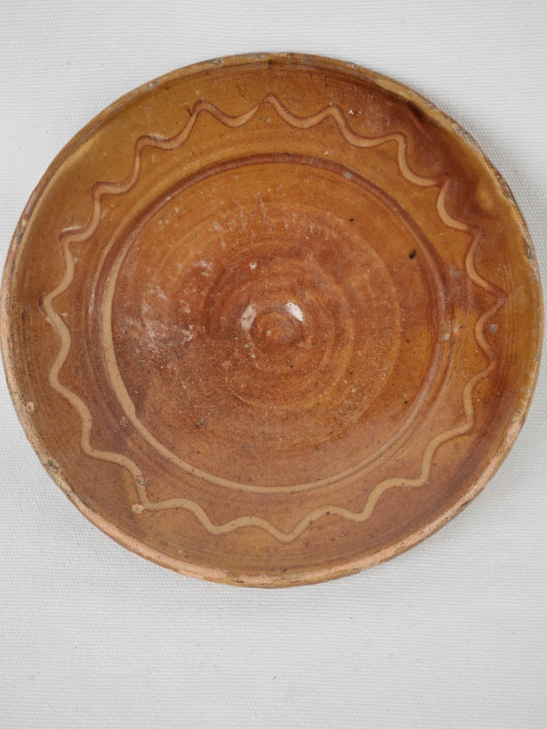 Antique French glazed terracotta omelet plate