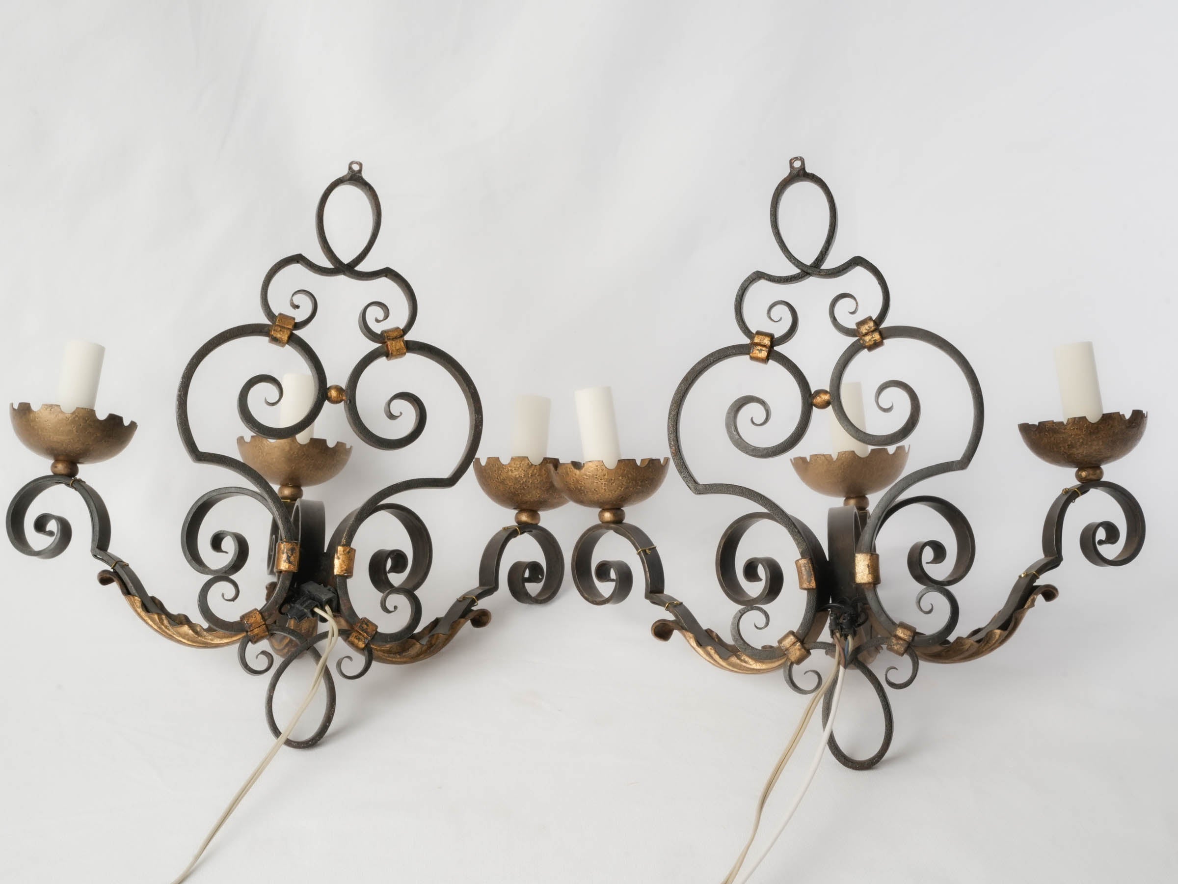 Pair of French Hand-Forged Iron Wall Sconces, 1920s - 15¼"