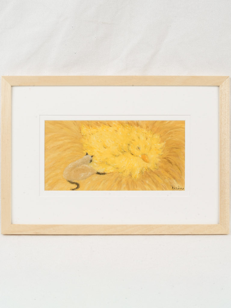 Small Contemporary Painting By Karibou - Cello la chatte siamoise qui rêve [Cello, the dreaming Siamese cat] - 11¾ x 17¼"