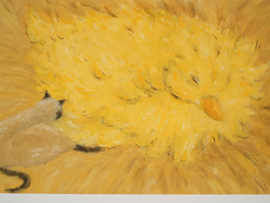 Small Contemporary Painting By Karibou - Cello la chatte siamoise qui rêve [Cello, the dreaming Siamese cat] - 11¾ x 17¼"