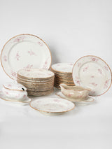 19th century Luneville Faience dinner service w/ pink flowers - Saxe ironstone transferware - 39 pieces