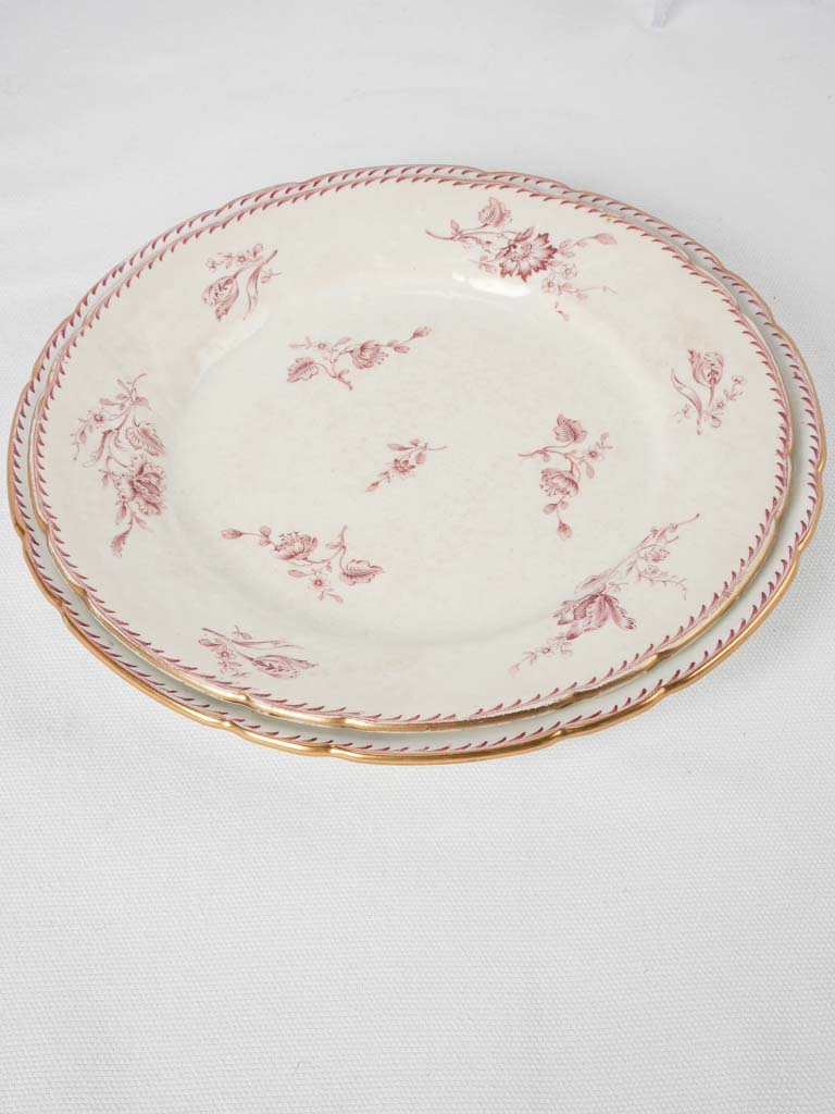 19th century Luneville Faience dinner service w/ pink flowers - Saxe ironstone transferware - 39 pieces