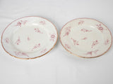 19th century Luneville Faience dinner service w/ pink flowers - Saxe ironstone transferware - 39 pieces