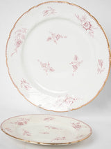 19th century Luneville Faience dinner service w/ pink flowers - Saxe ironstone transferware - 39 pieces