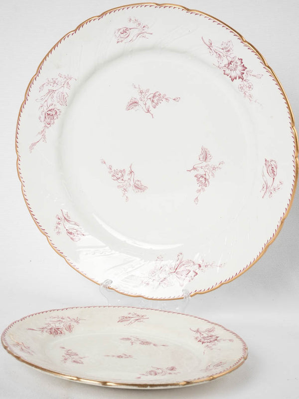 19th century Luneville Faience dinner service w/ pink flowers - Saxe ironstone transferware - 39 pieces