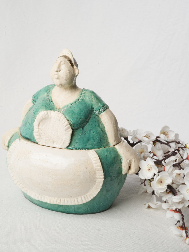 Whimsical vintage stoneware tureen jar  