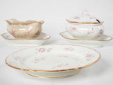 19th century Luneville Faience dinner service w/ pink flowers - Saxe ironstone transferware - 39 pieces